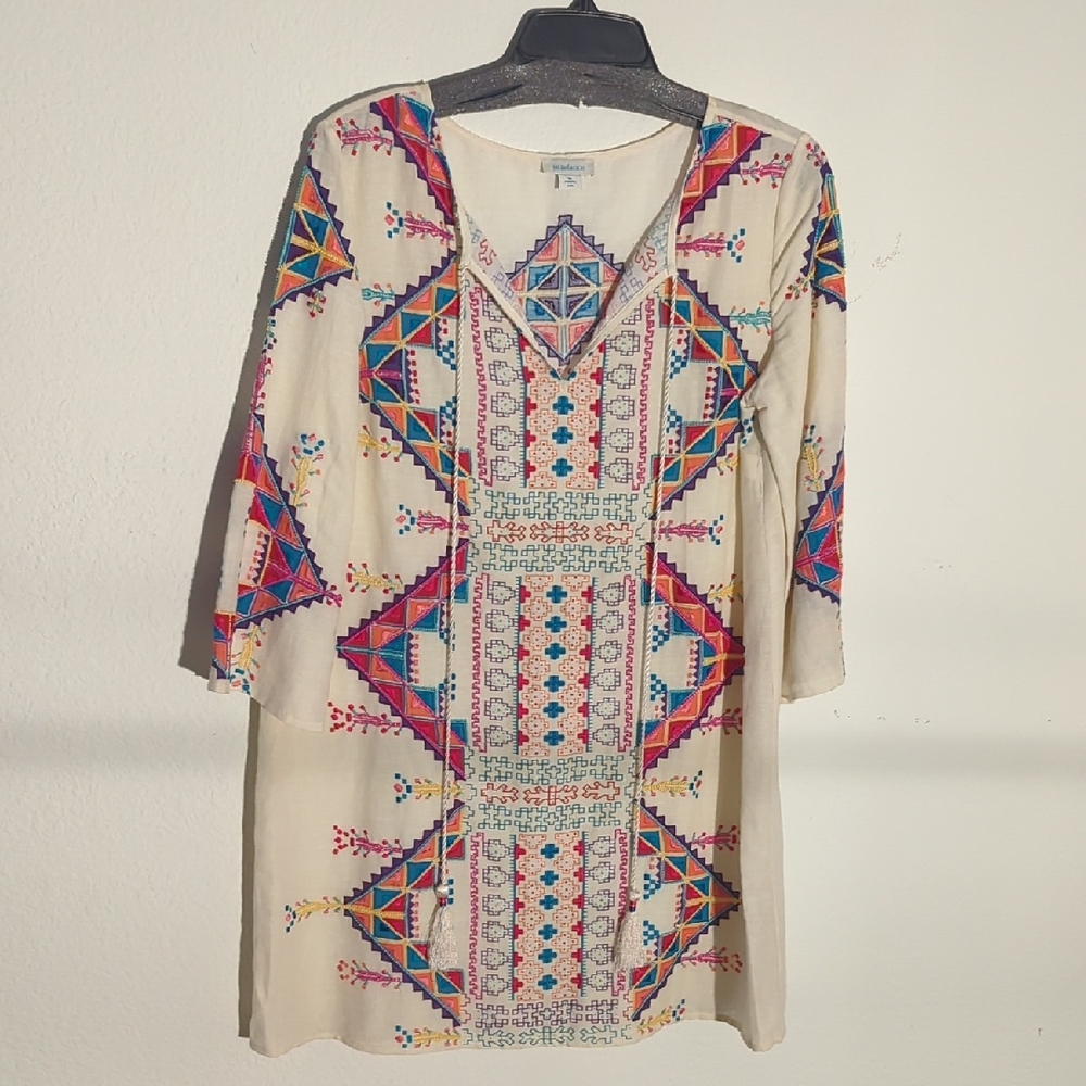 Sundance Cream Tunic with Purple and Red Embroidery